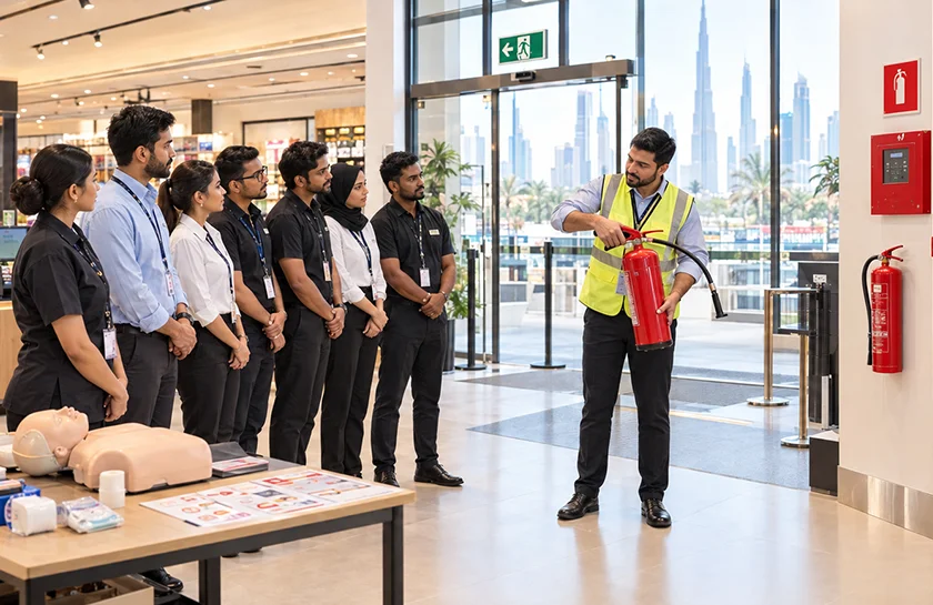 fire safety and first aid training on a mall